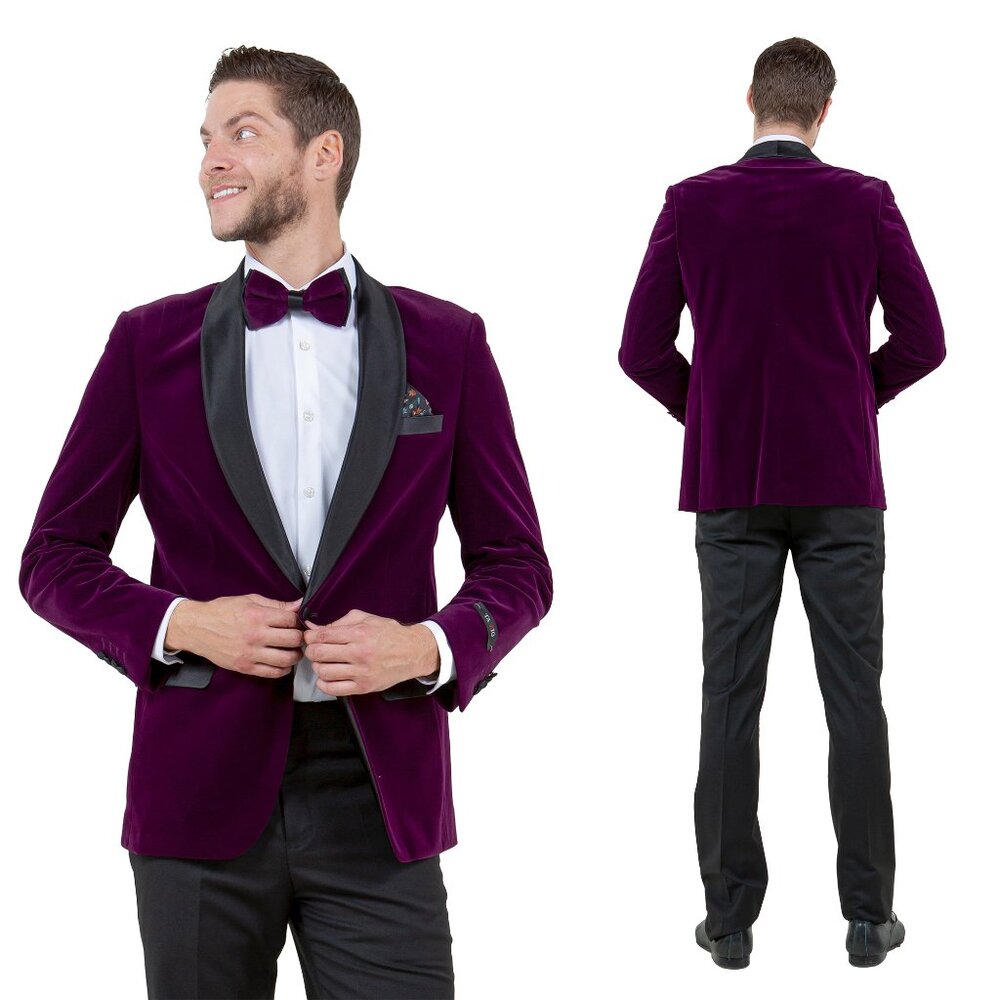 Slim Fit Velvet Blazer Only by Tazzio, Purple